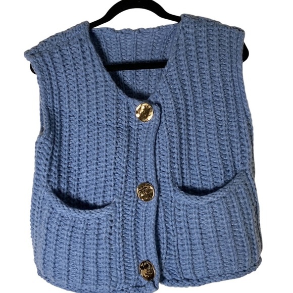 Womens Crochet Chunky Knit Top Sleeveless Button Down Crop Tops Trendy - Picture 7 of 7